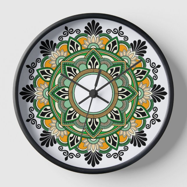 Mandala in Grün und Gold Uhr (Vorderseite)