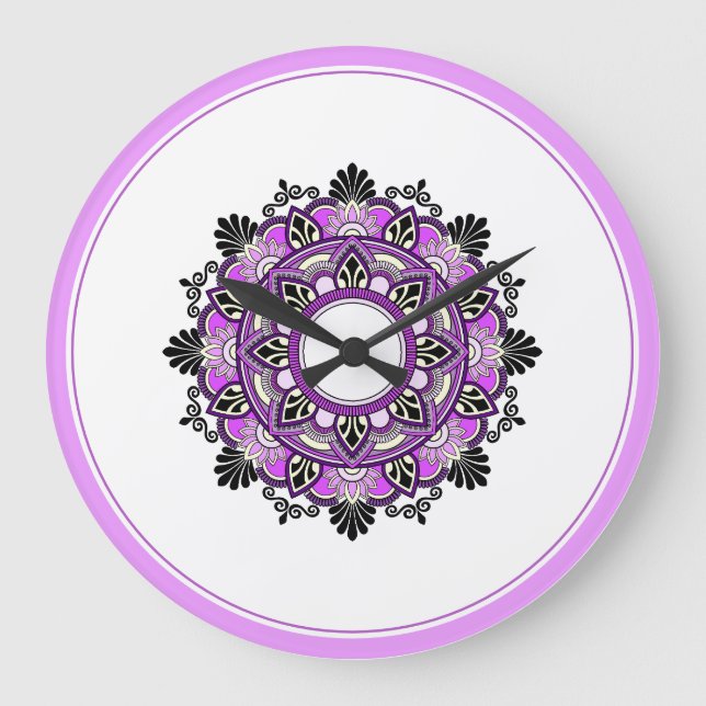 Mandala in pink & purple große wanduhr (Vorderseite)