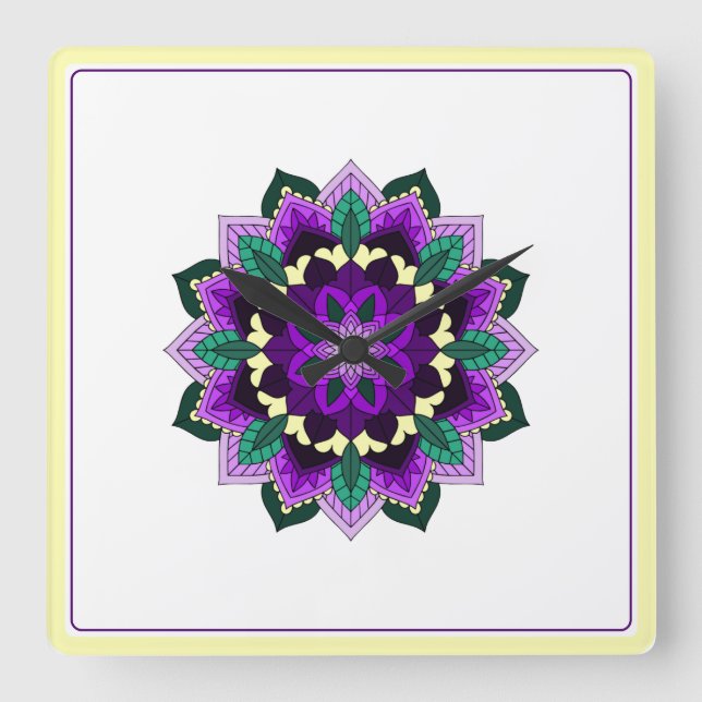 Mandala in purple quadratische wanduhr (Vorderseite)