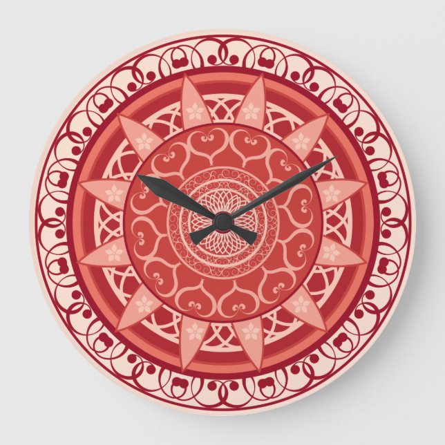 Mandala in Red Große Wanduhr (Vorderseite)