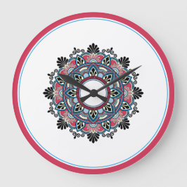 Mandala in Rosa & Blau Große Wanduhr