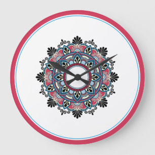 Mandala in Rosa & Blau Große Wanduhr