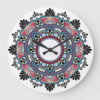 Mandala in rosa & blau große wanduhr