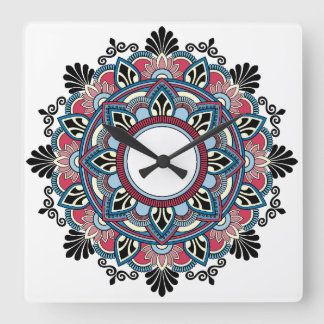Mandala in Rosa & Blau Quadratische Wanduhr