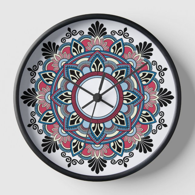 Mandala in Rosa & Blau Uhr (Vorderseite)