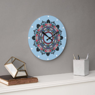Mandala in Rosa Große Wanduhr