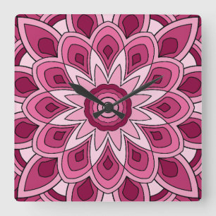 Mandala in rosa quadratische wanduhr