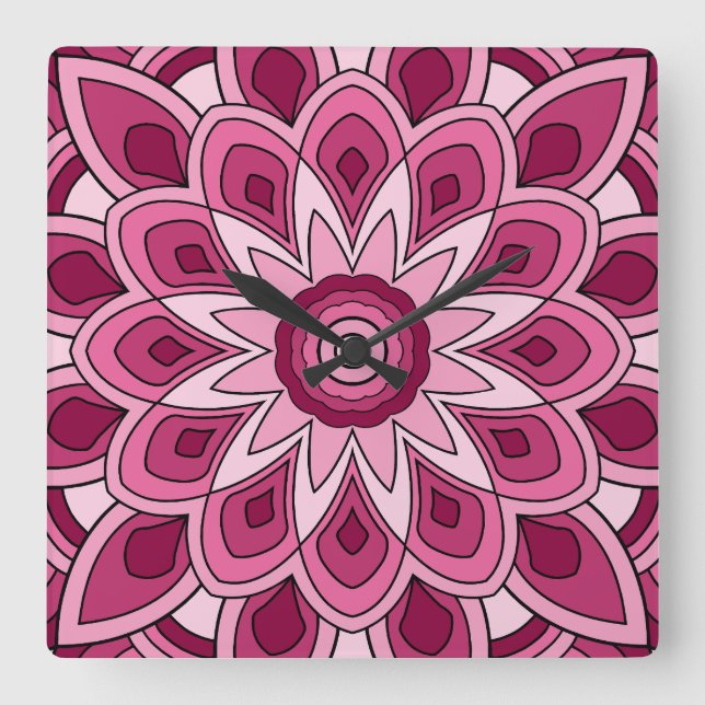 Mandala in rosa quadratische wanduhr (Vorderseite)