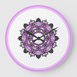 Mandala in Rosa und Lila Große Wanduhr