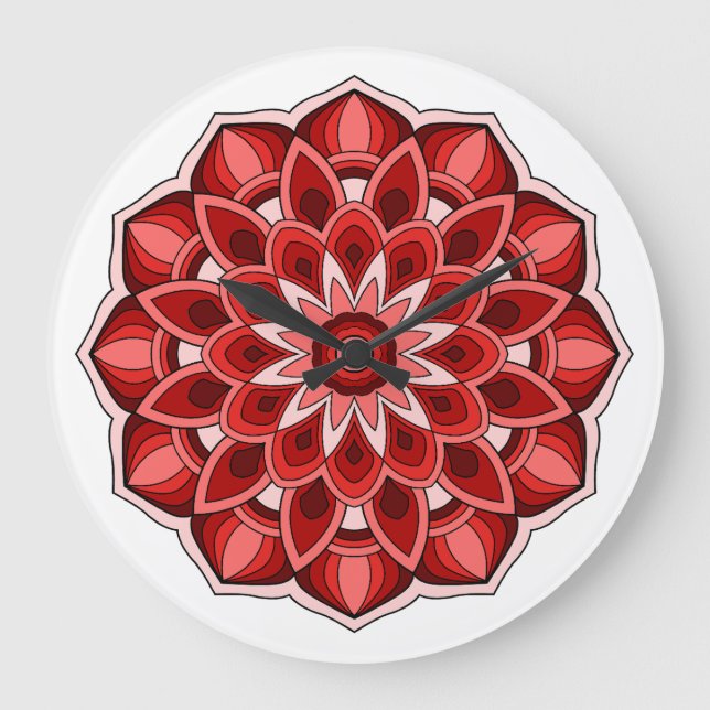 Mandala in rot große wanduhr (Vorderseite)