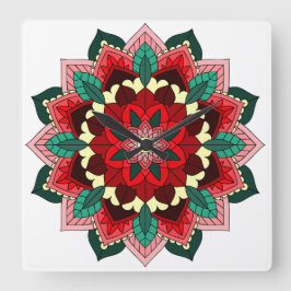 Mandala in rot quadratische wanduhr