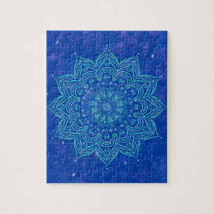 Mandala in Sky Nebula and Stars Galaxy Blue