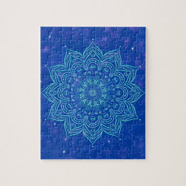 Mandala in Sky Nebula and Stars Galaxy Blue (Vertikal)