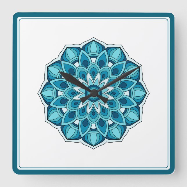 Mandala in teal green quadratische wanduhr (Vorderseite)