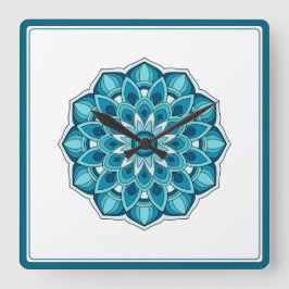 Mandala in Tealgrün Quadratische Wanduhr