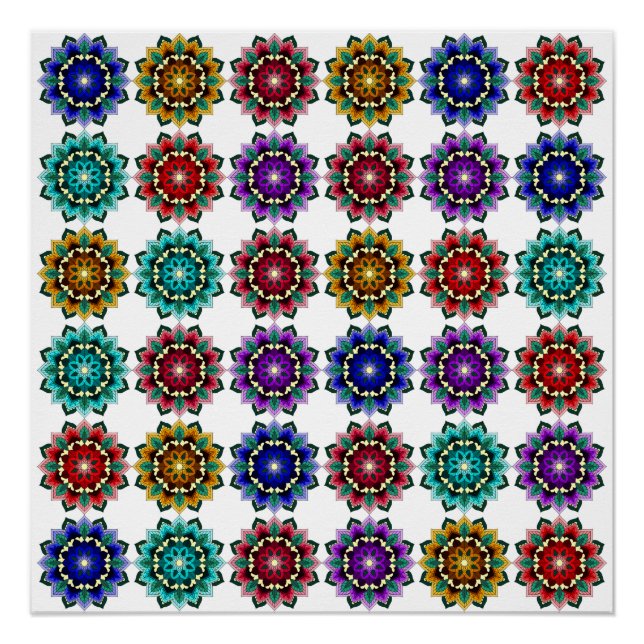 Mandala in various colours poster (Vorderseite)