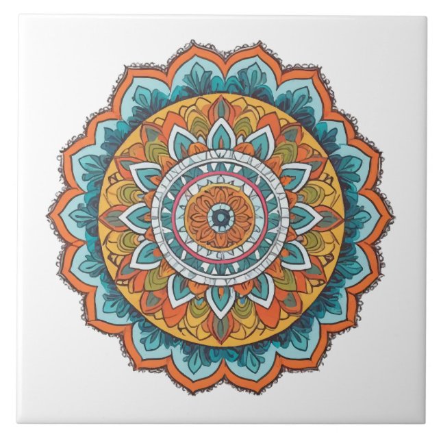Mandala in verschiedenen Farben Fliese (Vorderseite)
