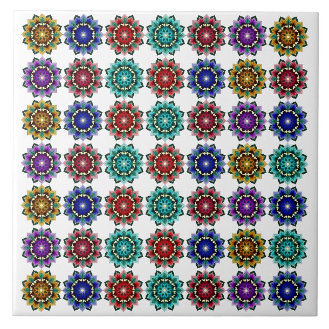 Mandala in verschiedenen Farben Fliese (Vorderseite)