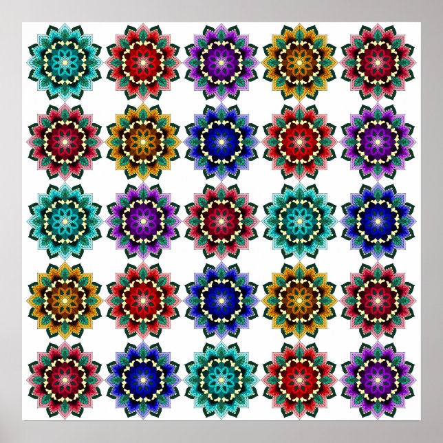 Mandala in verschiedenen Farben Poster (Vorne)