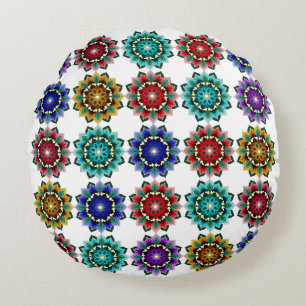 Mandala in verschiedenen Farben rund Kissen
