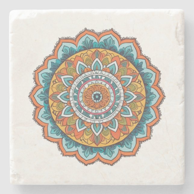 Mandala in verschiedenen Farben Steinuntersetzer (Vorderseite)