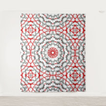 Mandala in weiß, rot und khaki.