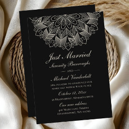 Mandala Indian Boho Black Just Married Wedding Ankündigung
