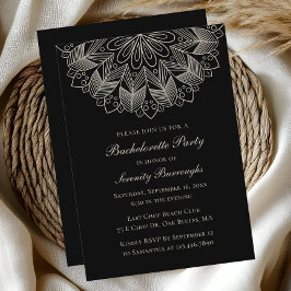Mandala Indian Boho Black Wedding Bachelorette  Einladung