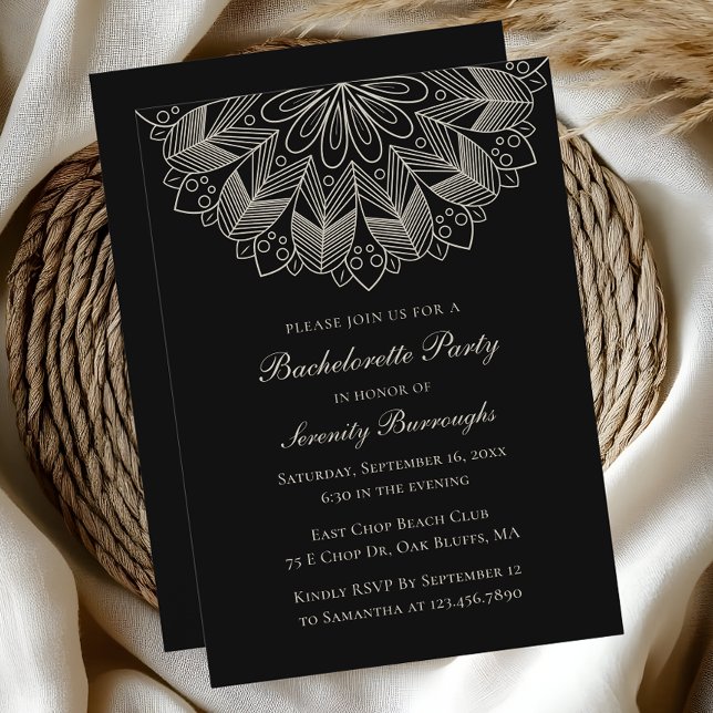 Mandala Indian Boho Black Wedding Bachelorette  Einladung (Von Creator hochgeladen)