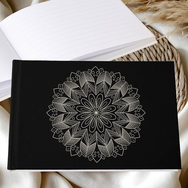 Mandala Indian Boho Chic Elegant Black Wedding Gästebuch (Von Creator hochgeladen)