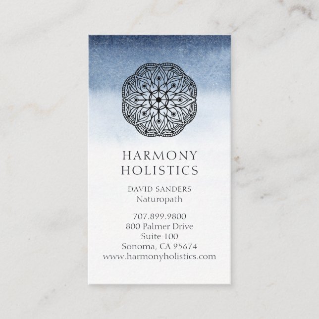 Mandala Indigo White Holistic Health Visitenkarte (Vorderseite)