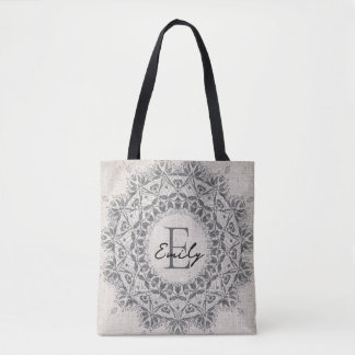 Mandala Individuelle Name Monogram, hellgrau Tasche