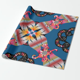 Mandala ist auf einem gelben Hintergrund gefärbt.  Geschenkpapier