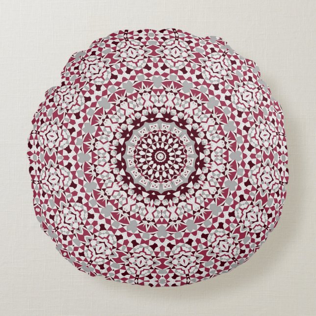 Mandala ist bordeauxgrau rundes kissen (Vorderseite)