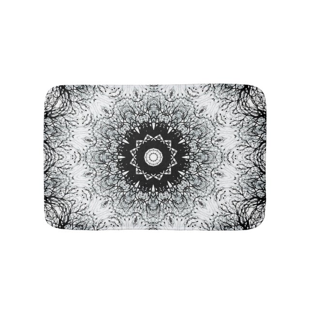 Mandala kaleidoskop schwarz grau weiß badematte (Vorderseite)