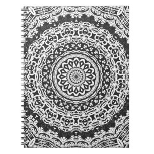 Mandala, Kaleidoskop, schwarz-weiß, Ziergegend Notizblock