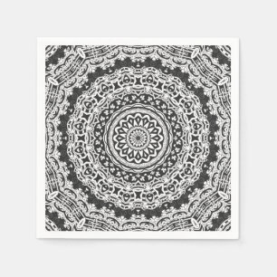 Mandala, Kaleidoskop, Schwarz-Weiß, Ziergegenständ Serviette