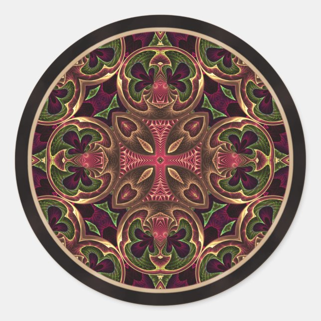 Mandala, Kaleidoskopisches Kreuz Abstrakt Runder Aufkleber (Vorderseite)