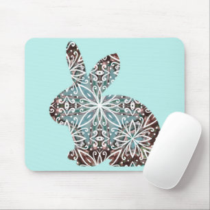 Mandala-Kaninchen-Schokoladen- und Blautöne-Mauspa Mousepad