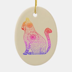 Mandala-Katze Ovaler Anhänger Keramik Ornament