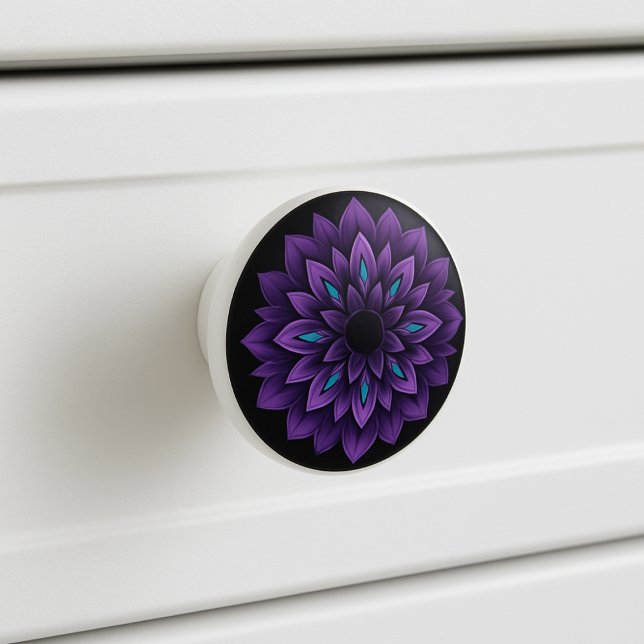 Mandala Keramik Knoblauch, schwarz, Lila, Aquamari Keramikknauf (Von Creator hochgeladen)