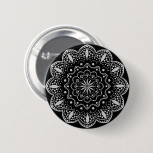 Mandala-Knopf   Schwarz und Grau Button