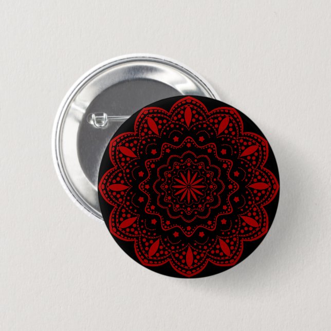 Mandala-Knopf | Schwarz und Rot Button (Vorne & Hinten)