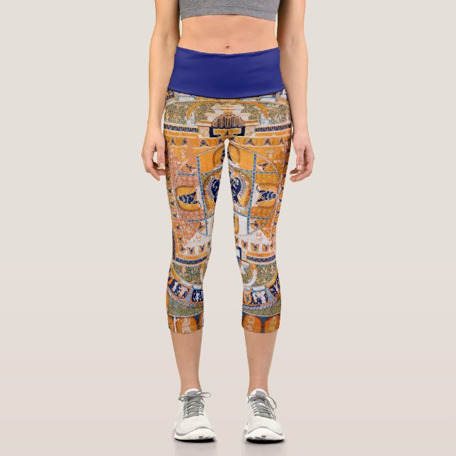 Mandala Kosmisches Diagramm für Meditation Capri Leggings (Vorderseite)