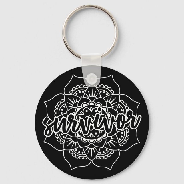 Mandala - Krebsüberlebung in Weiß Schlüsselanhänger (Vorderseite)