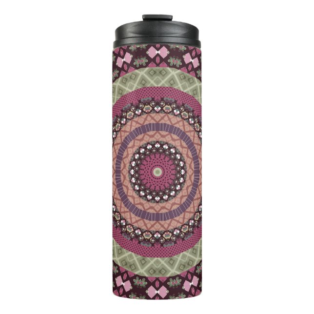 Mandala-Kreis rund um Zierpastellfisch lila Colon Thermosbecher (Vorderseite)