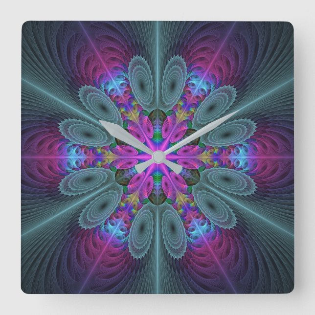 Mandala Kunst, Fraktal und Dichtung Quadratische Wanduhr (Vorderseite)