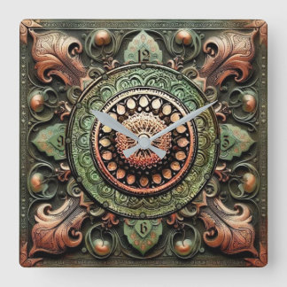 Mandala-Kunst Quadratische Wanduhr