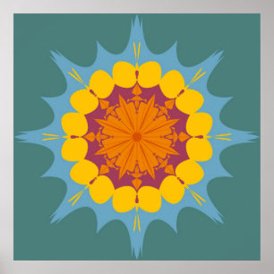 Mandala künstlerisch in Gelb, lila, Blau Poster