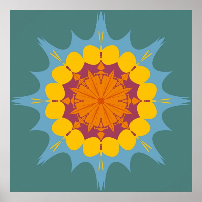 Mandala künstlerisch in Gelb, lila, Blau Poster (Vorne)